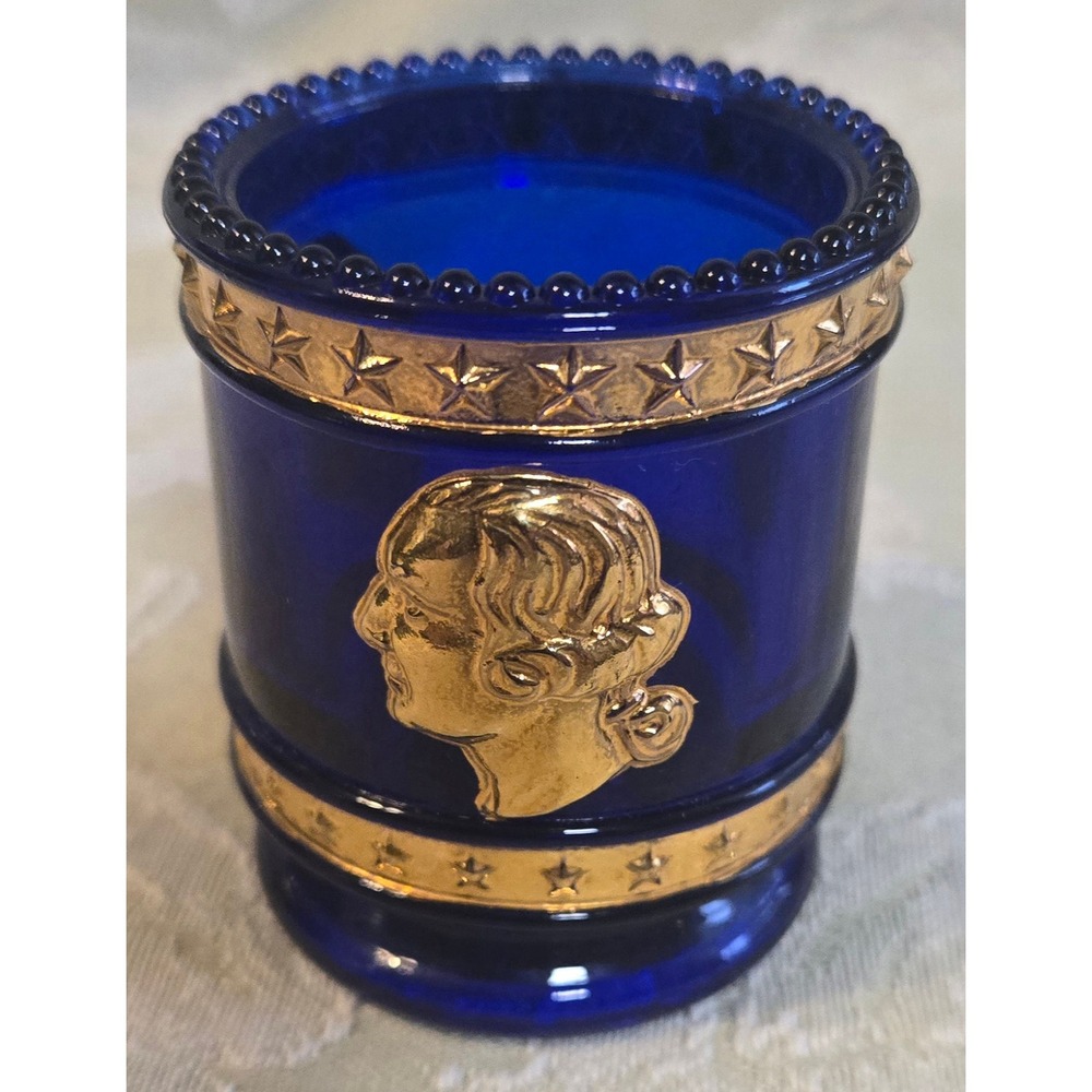 Bob St. Clair Cobalt Blue Glass Bicentennial Toothpick Holder Gold Stars 1976